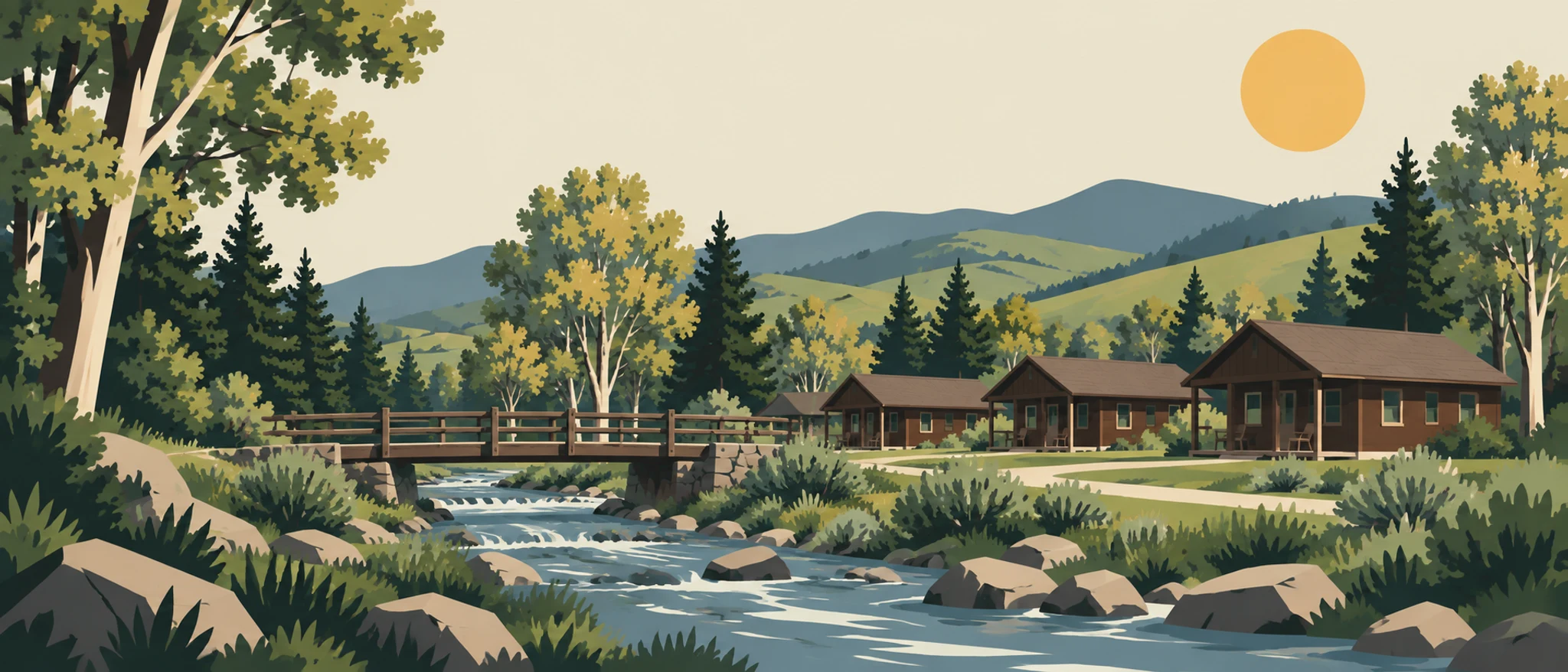 East Canyon Creek, the foot bridge and the cabins